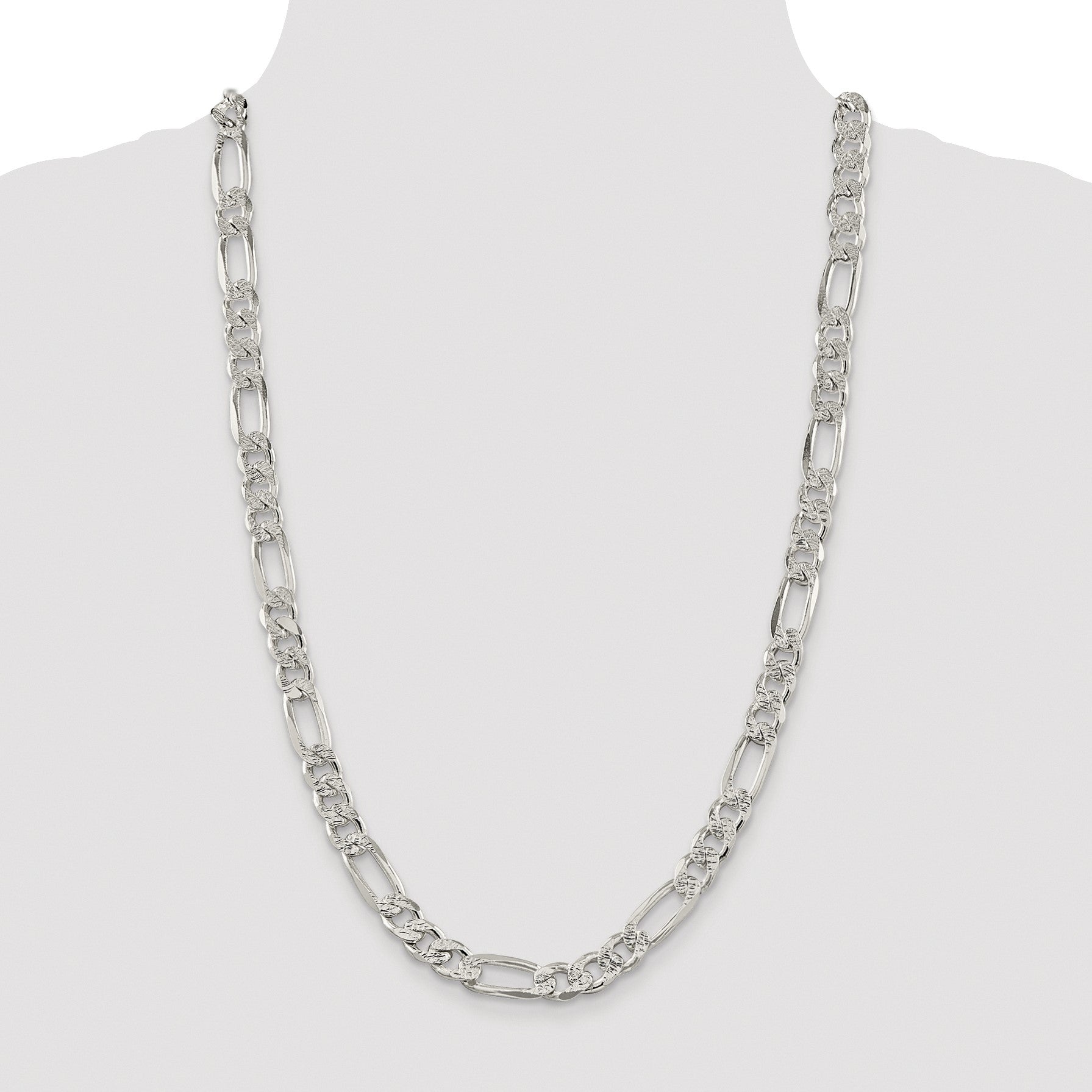 Sterling Silver Rhodium-plated 9.5mm Pav� Flat Figaro Chain