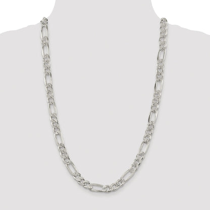 Sterling Silver Rhodium-plated 9.5mm Pav� Flat Figaro Chain