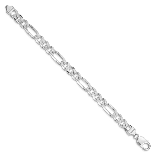 Sterling Silver Rhodium-plated 9.5mm Pav� Flat Figaro Chain