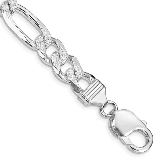 Sterling Silver Rhodium-plated 9.5mm Pav� Flat Figaro Chain