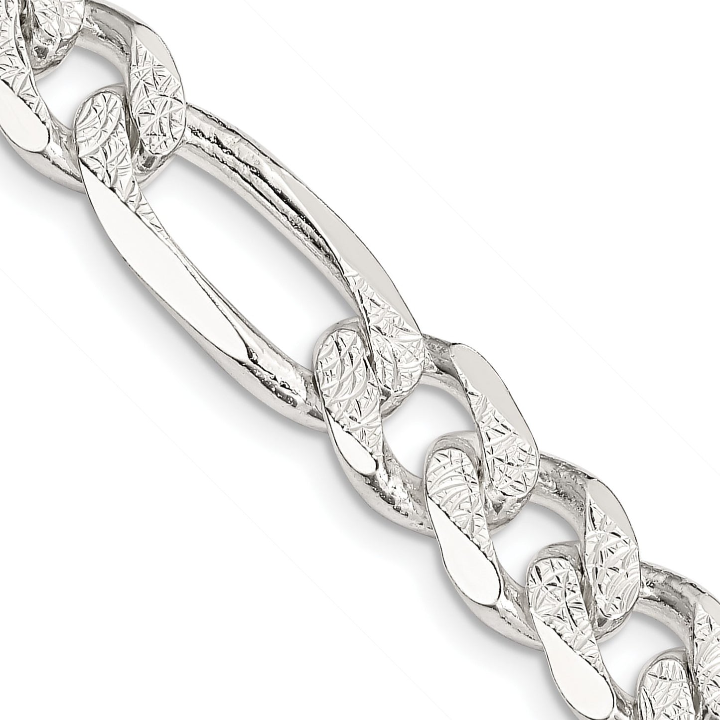 Sterling Silver 9.5mm Pav� Flat Figaro Chain