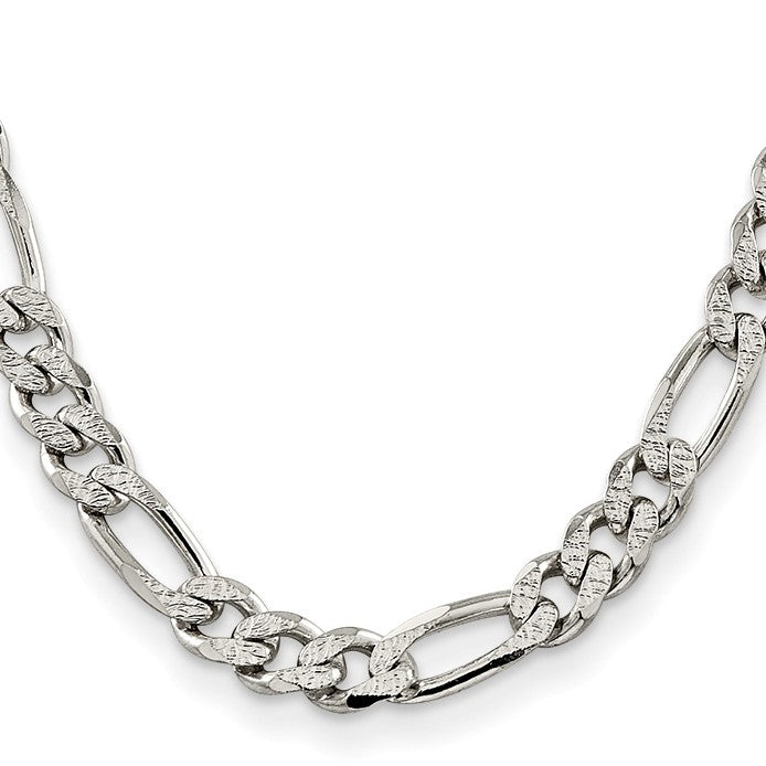 Sterling Silver 11.0mm Pav� Flat Figaro Chain