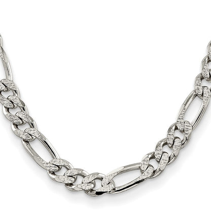 Sterling Silver 11.0mm Pav� Flat Figaro Chain