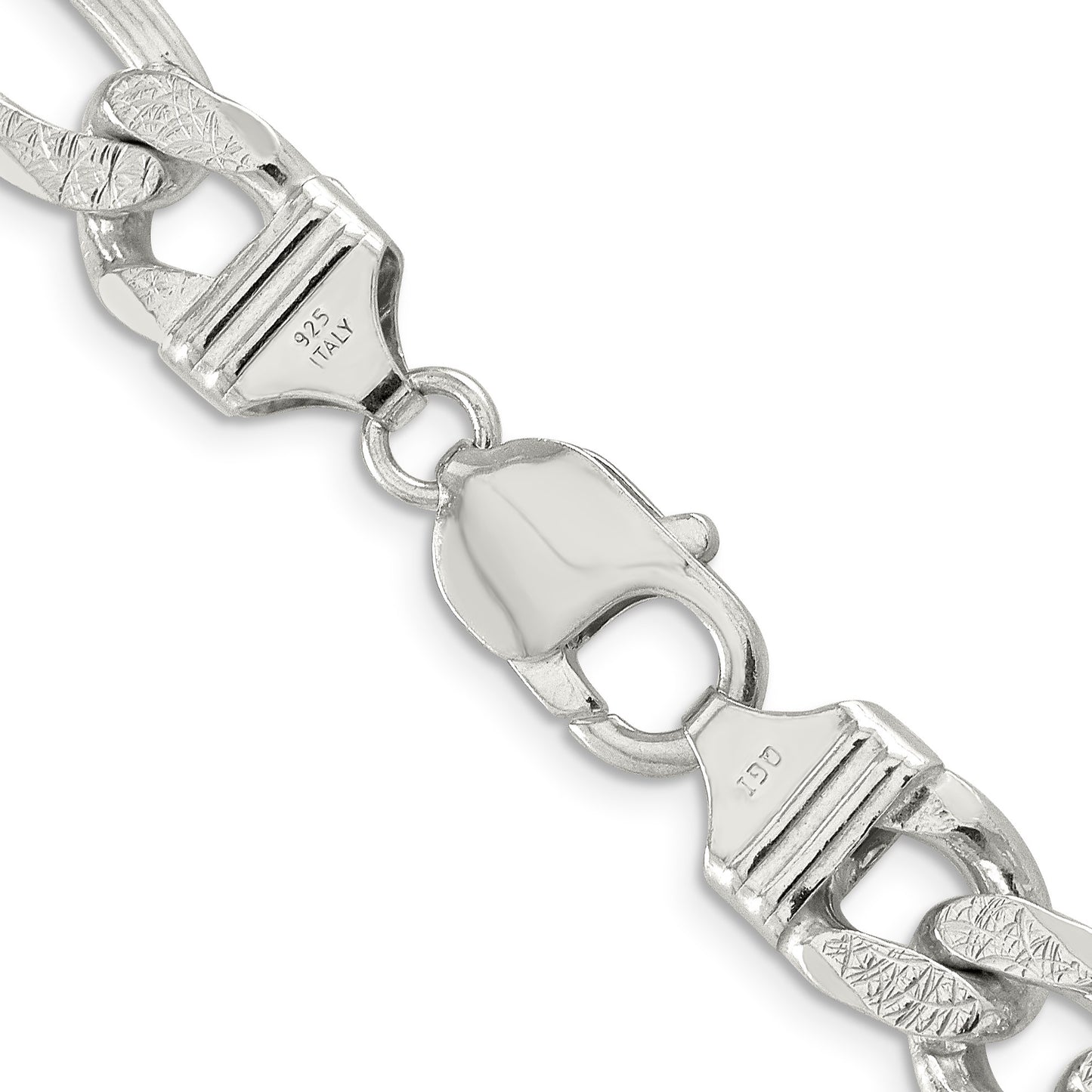 Sterling Silver 11.0mm Pav� Flat Figaro Chain