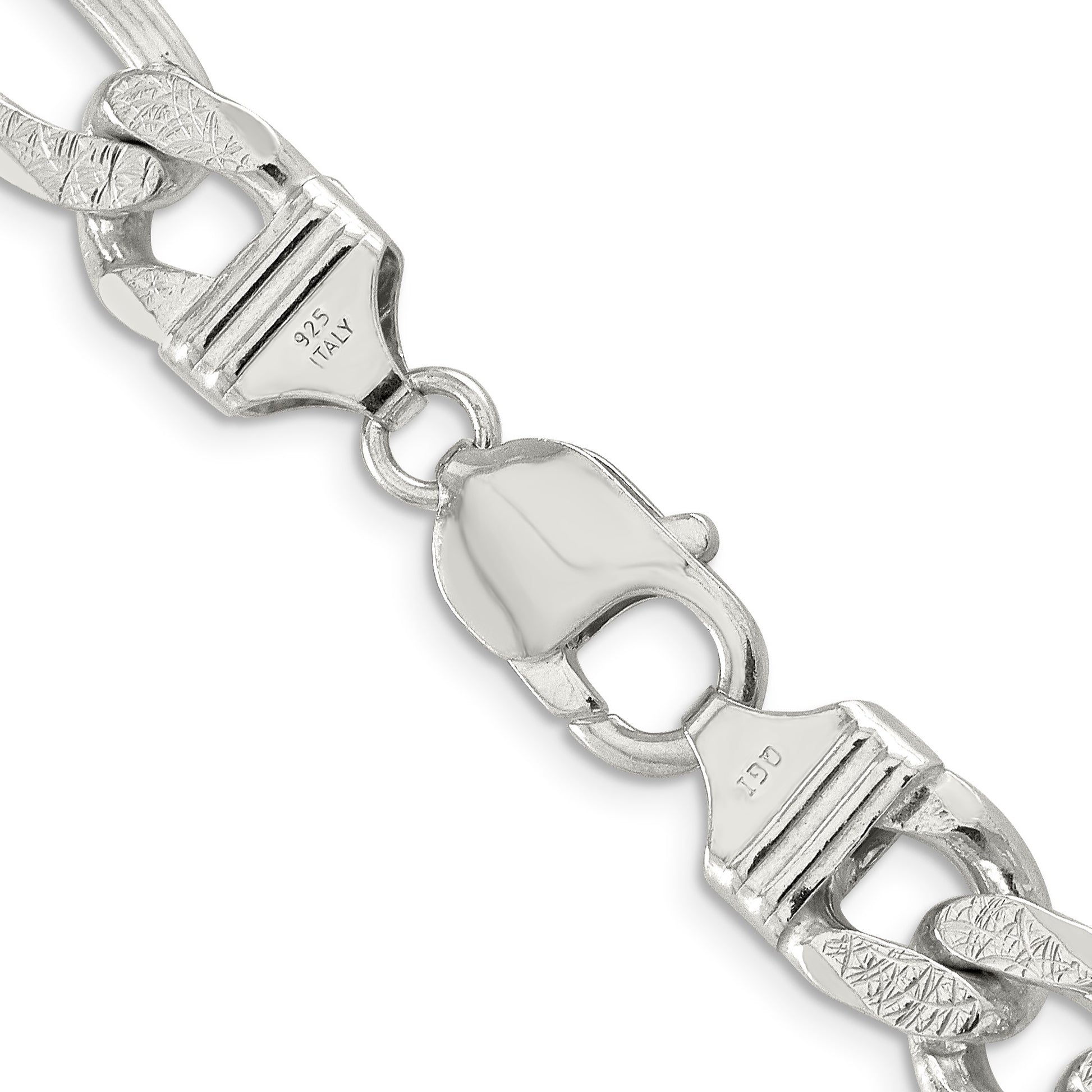 Sterling Silver 11.0mm Pav� Flat Figaro Chain