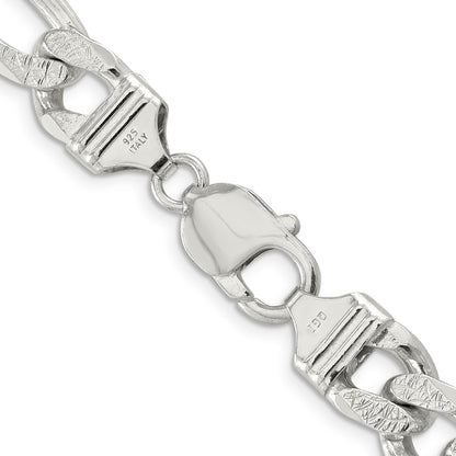 Sterling Silver 11.0mm Pav� Flat Figaro Chain