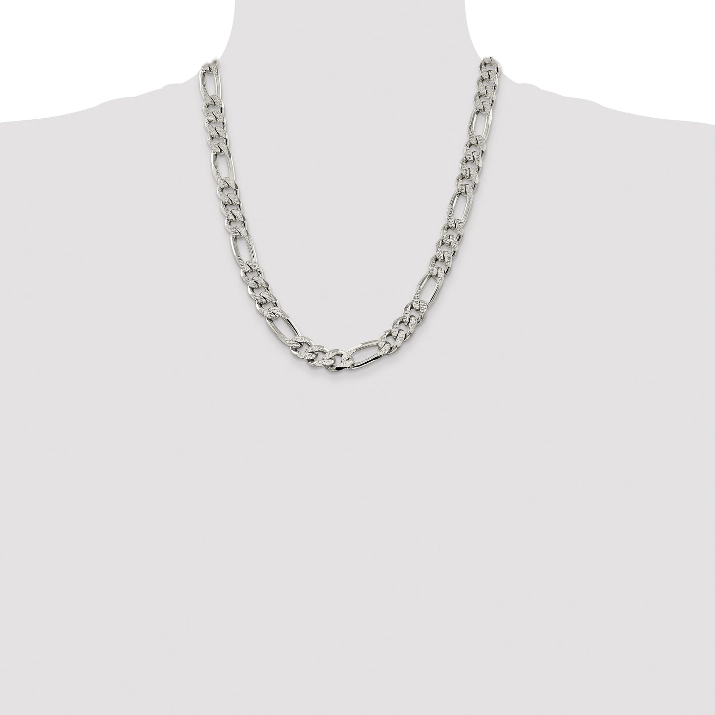 Sterling Silver 11.0mm Pav� Flat Figaro Chain