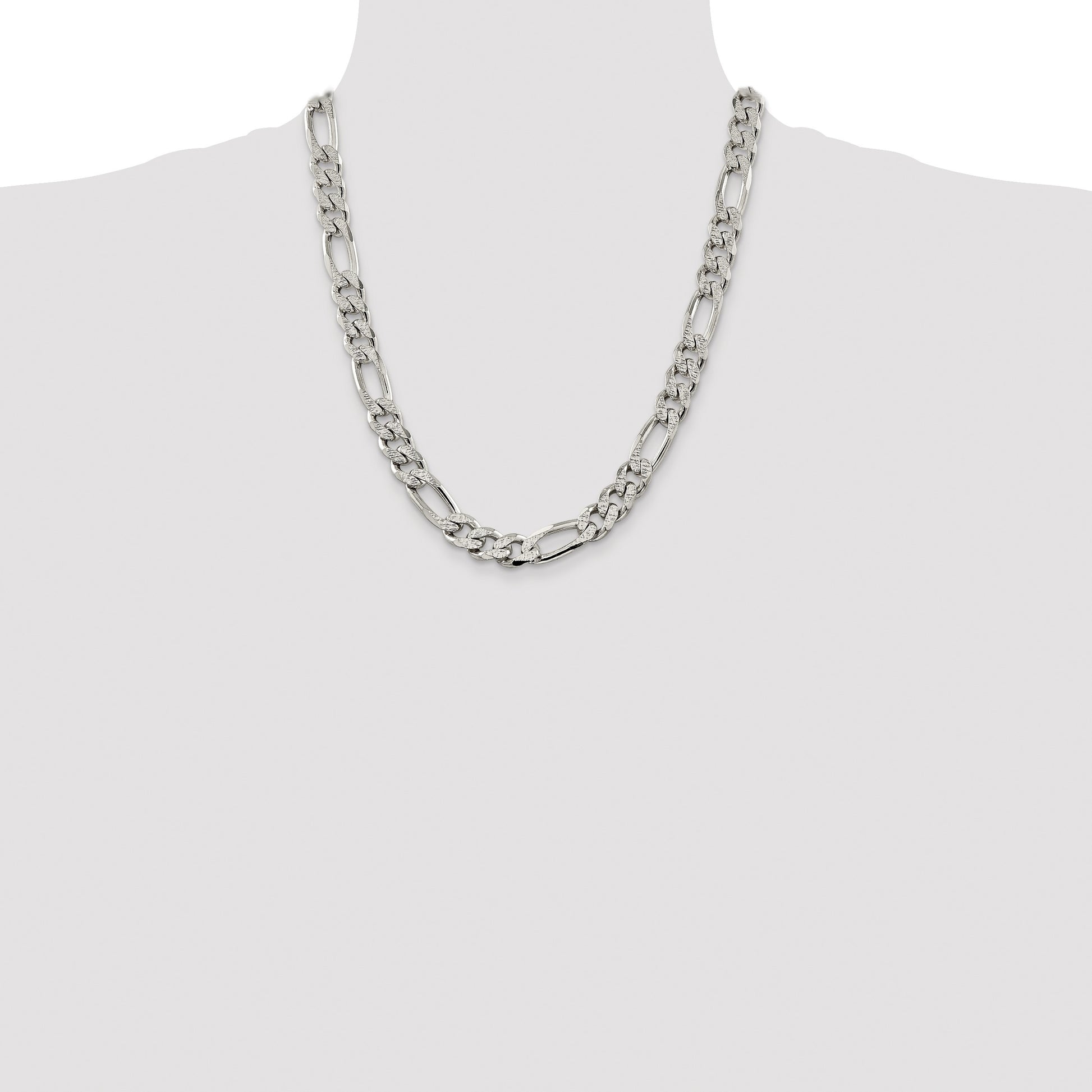 Sterling Silver 11.0mm Pav� Flat Figaro Chain