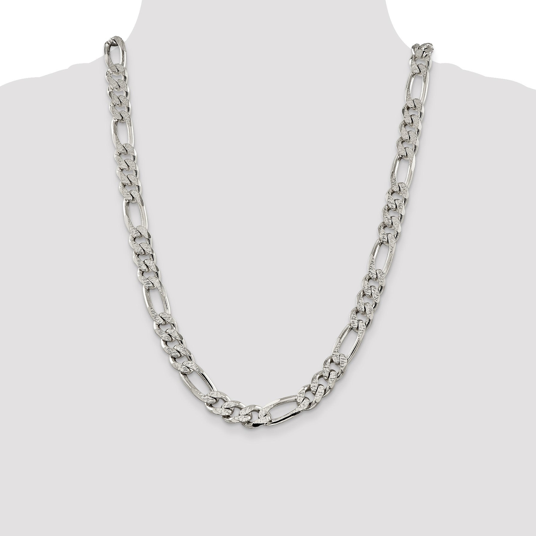 Sterling Silver 11.0mm Pav� Flat Figaro Chain