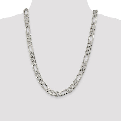 Sterling Silver 11.0mm Pav� Flat Figaro Chain