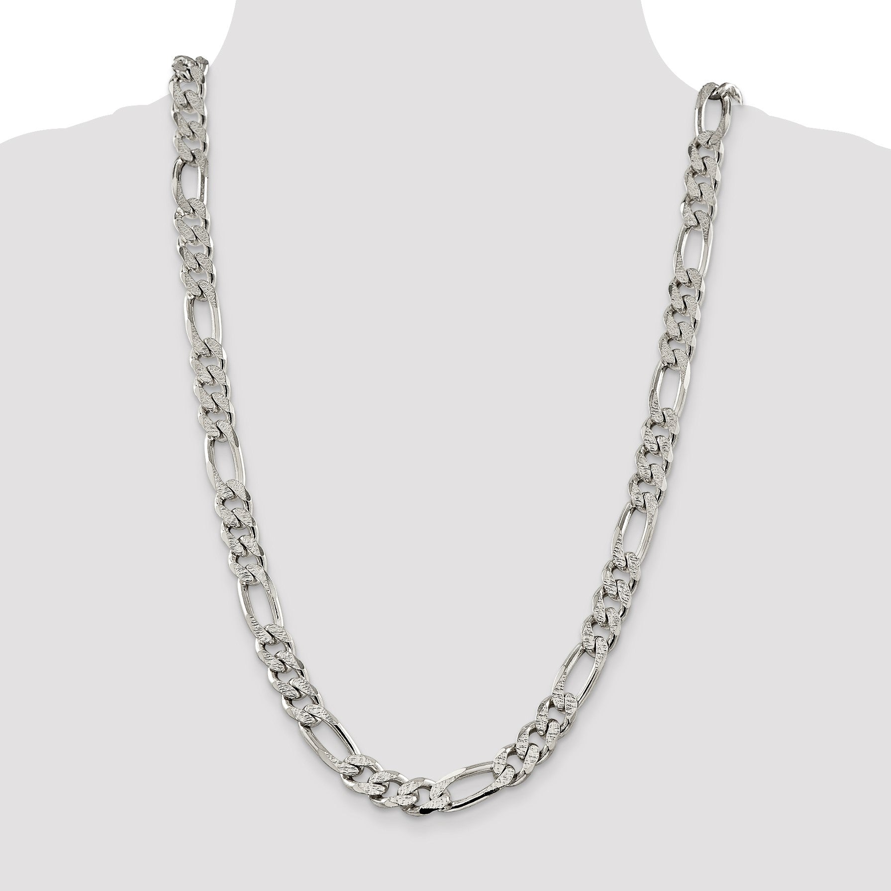 Sterling Silver 11.0mm Pav� Flat Figaro Chain