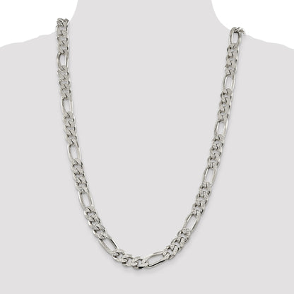 Sterling Silver 11.0mm Pav� Flat Figaro Chain