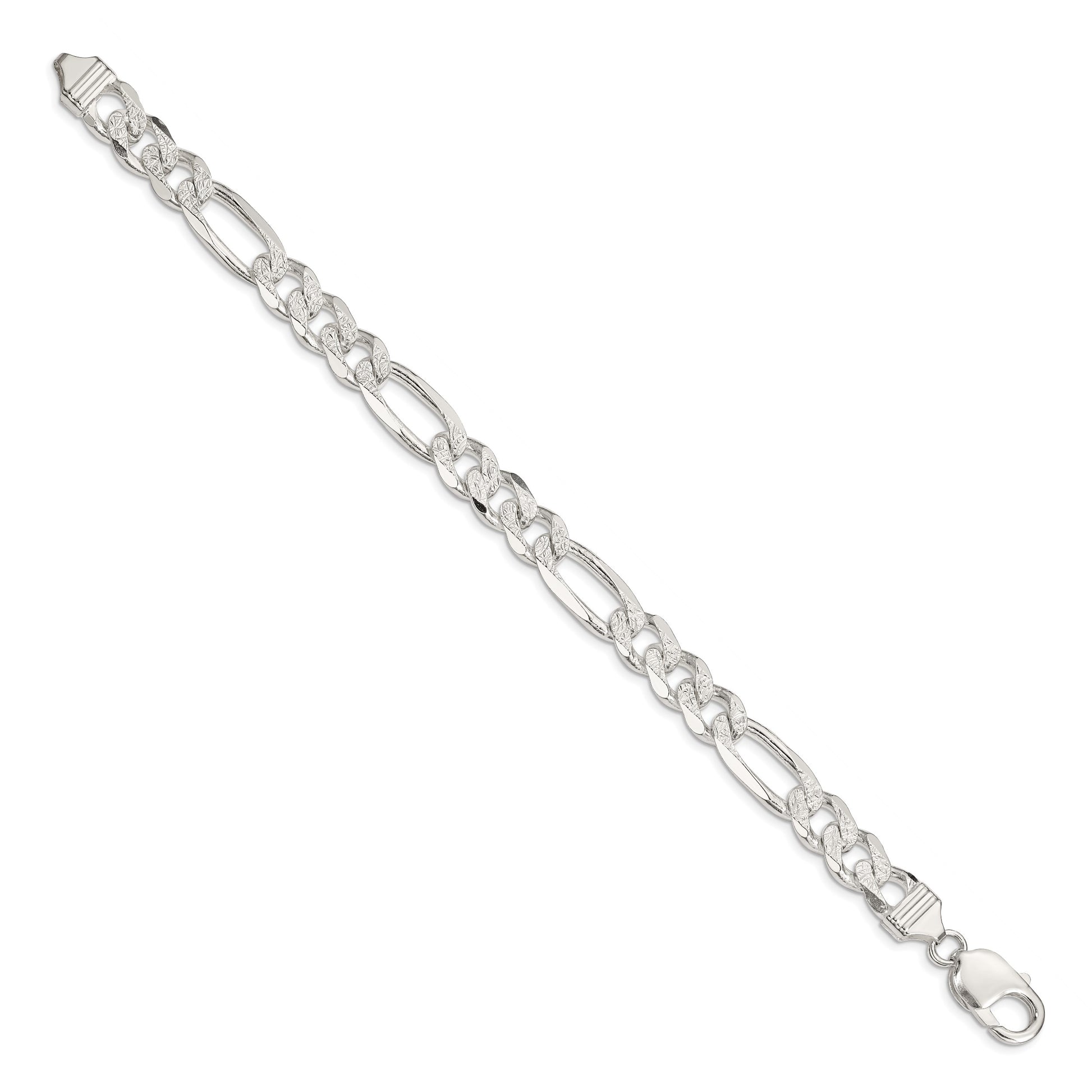 Sterling Silver 11.0mm Pav� Flat Figaro Chain