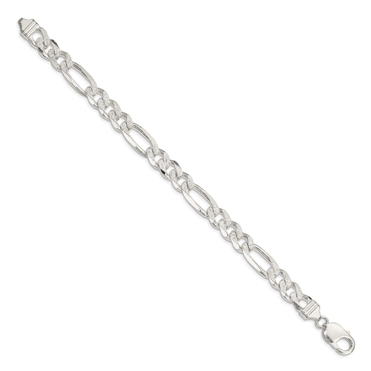 Sterling Silver 11.0mm Pav� Flat Figaro Chain
