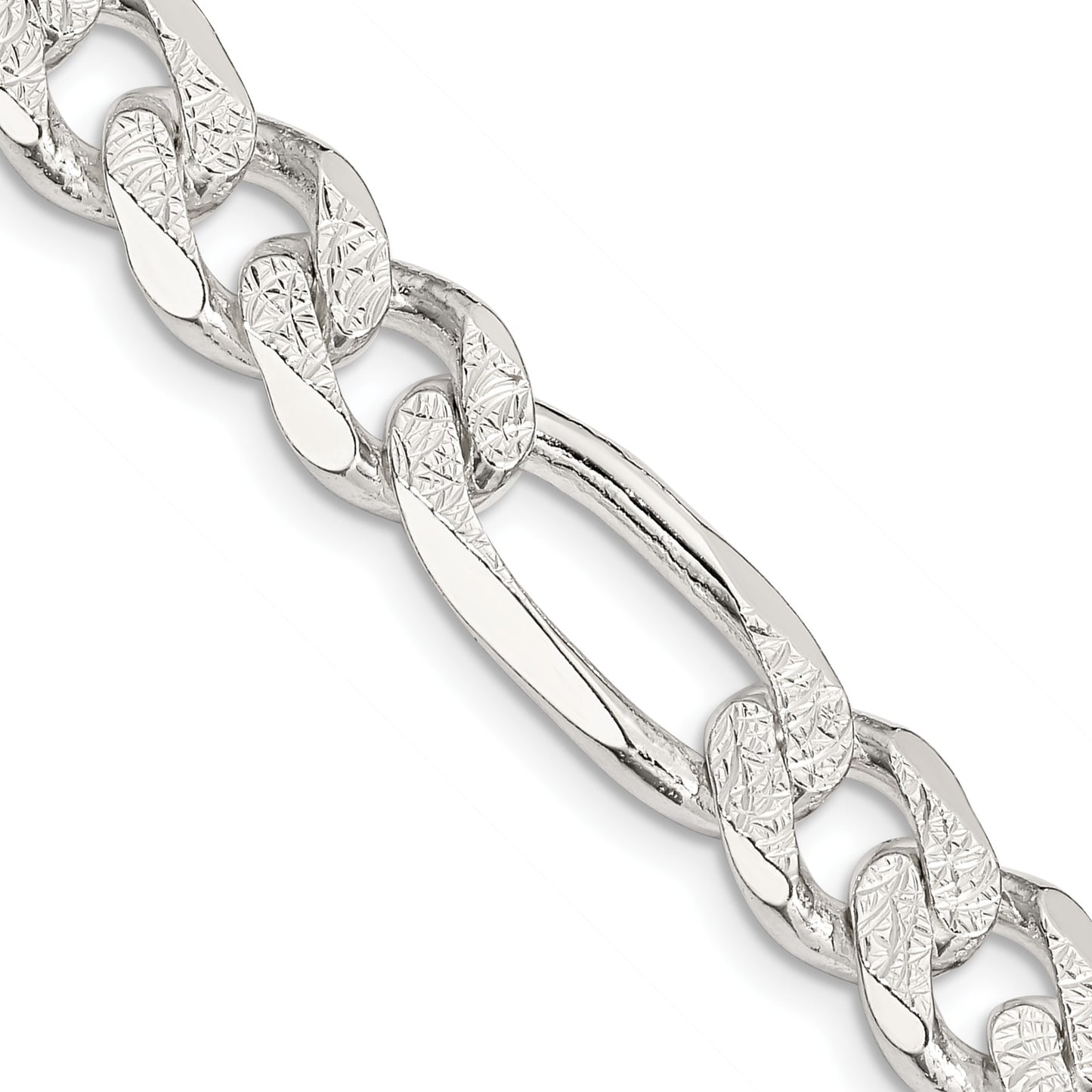 Sterling Silver 11.0mm Pav� Flat Figaro Chain