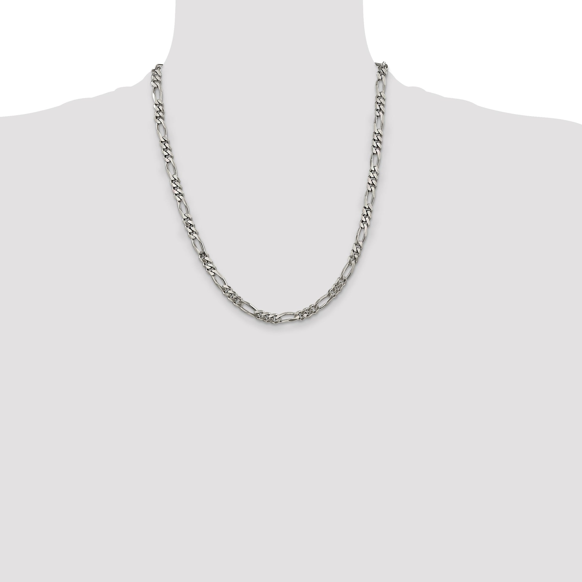 Sterling Silver Rhodium-plated 5.25mm Figaro Chain