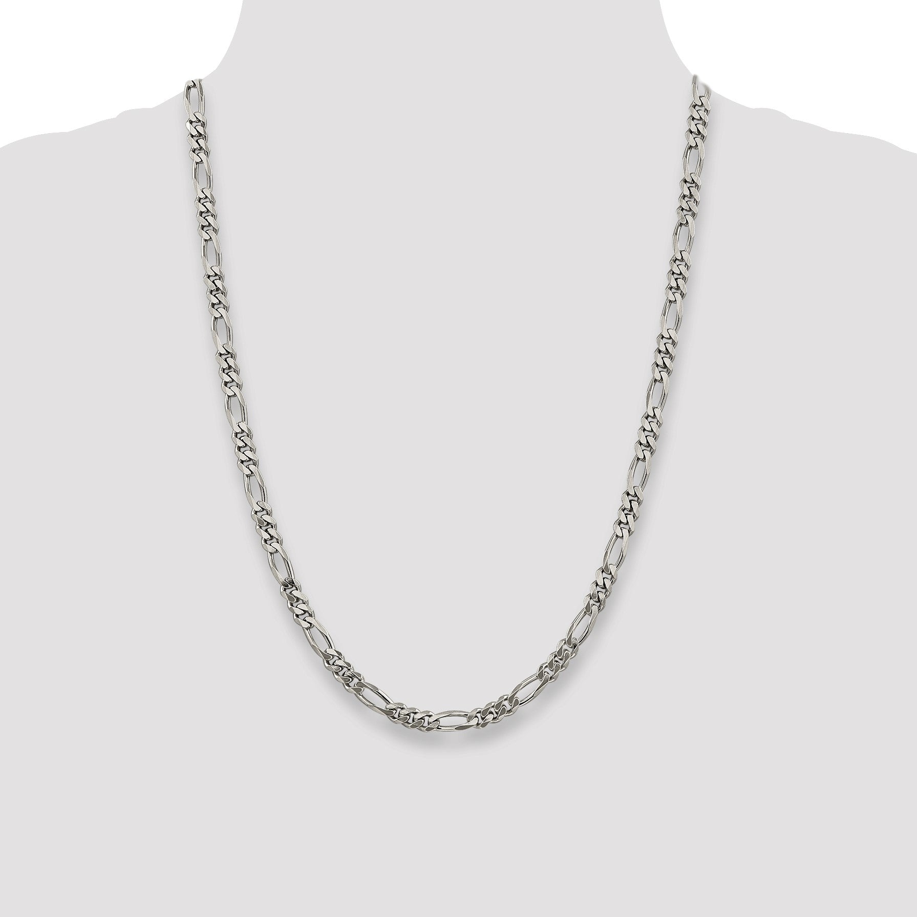 Sterling Silver Rhodium-plated 5.25mm Figaro Chain