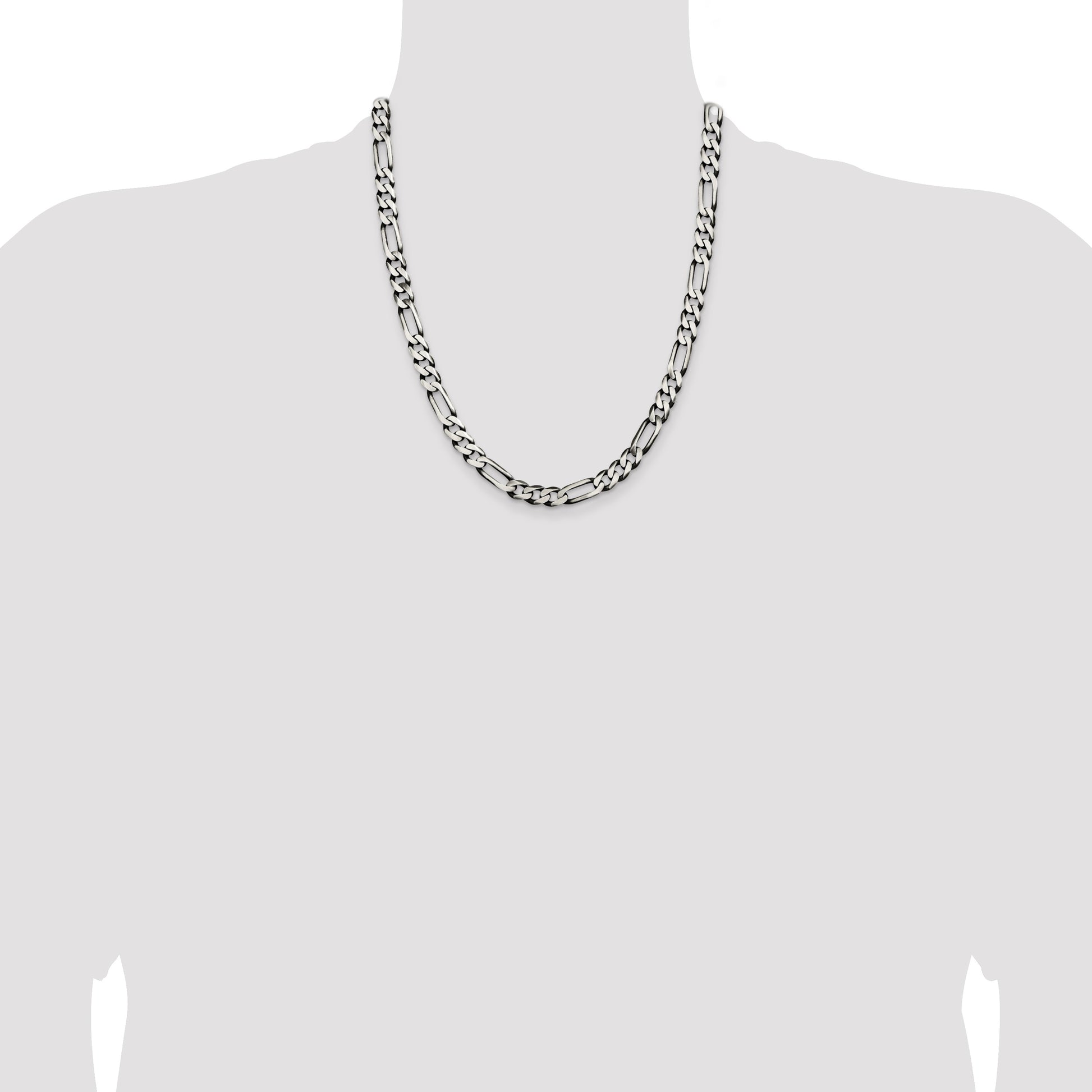 Sterling Silver Antiqued 7.5mm Figaro Chain