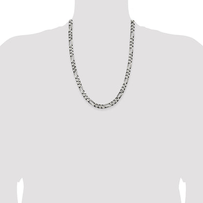Sterling Silver Antiqued 7.5mm Figaro Chain