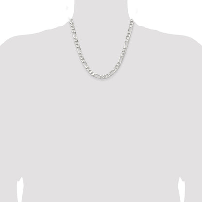 Sterling Silver Rhodium-plated 7.5mm Figaro Chain