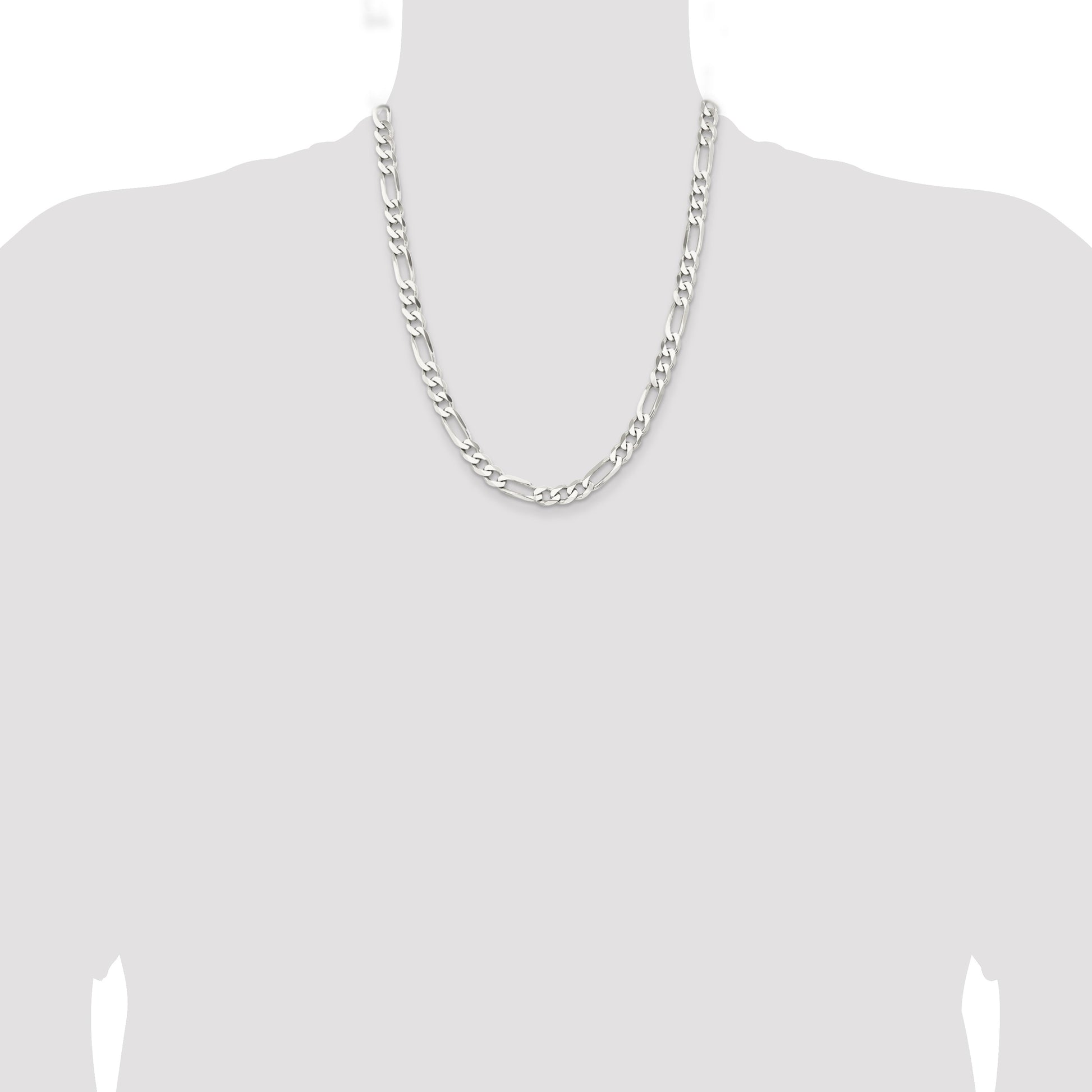 Sterling Silver Rhodium-plated 7.5mm Figaro Chain