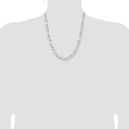 Sterling Silver Rhodium-plated 7.5mm Figaro Chain