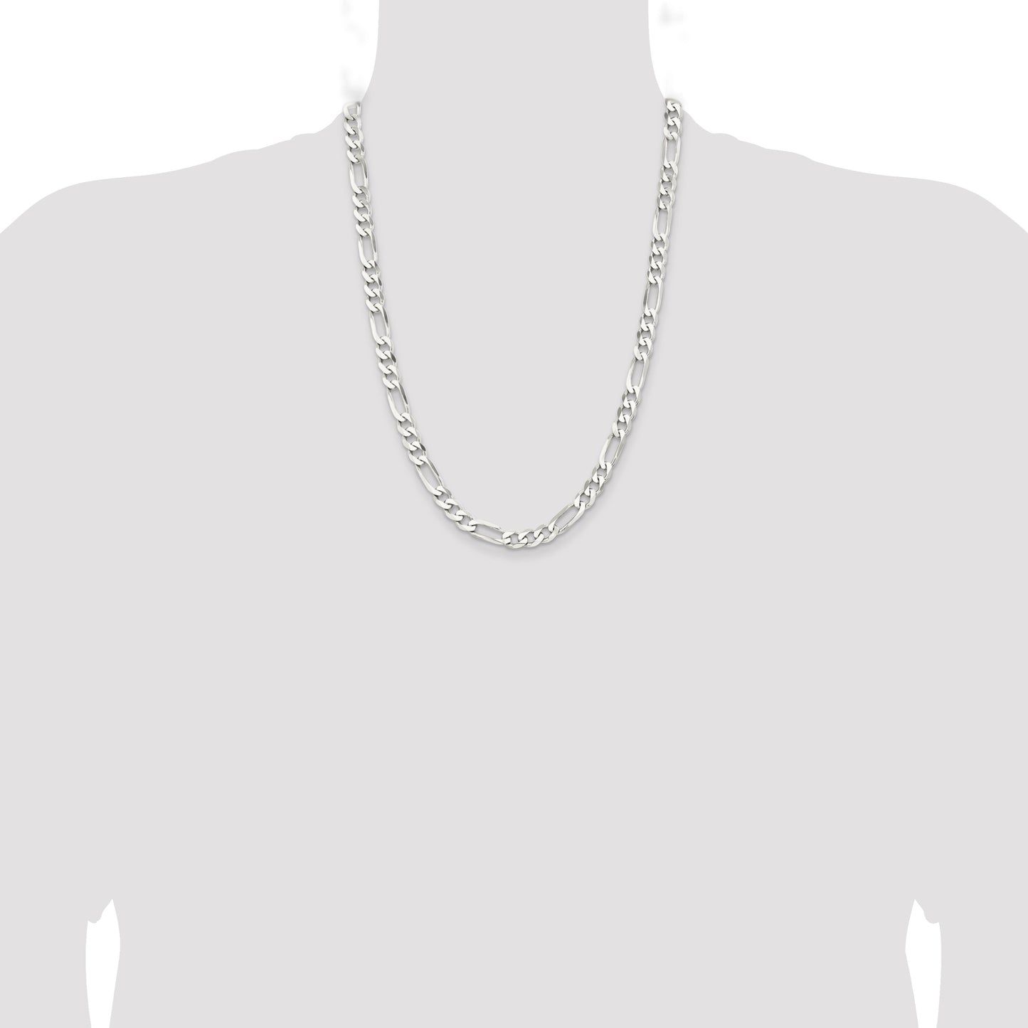 Sterling Silver Rhodium-plated 7.5mm Figaro Chain