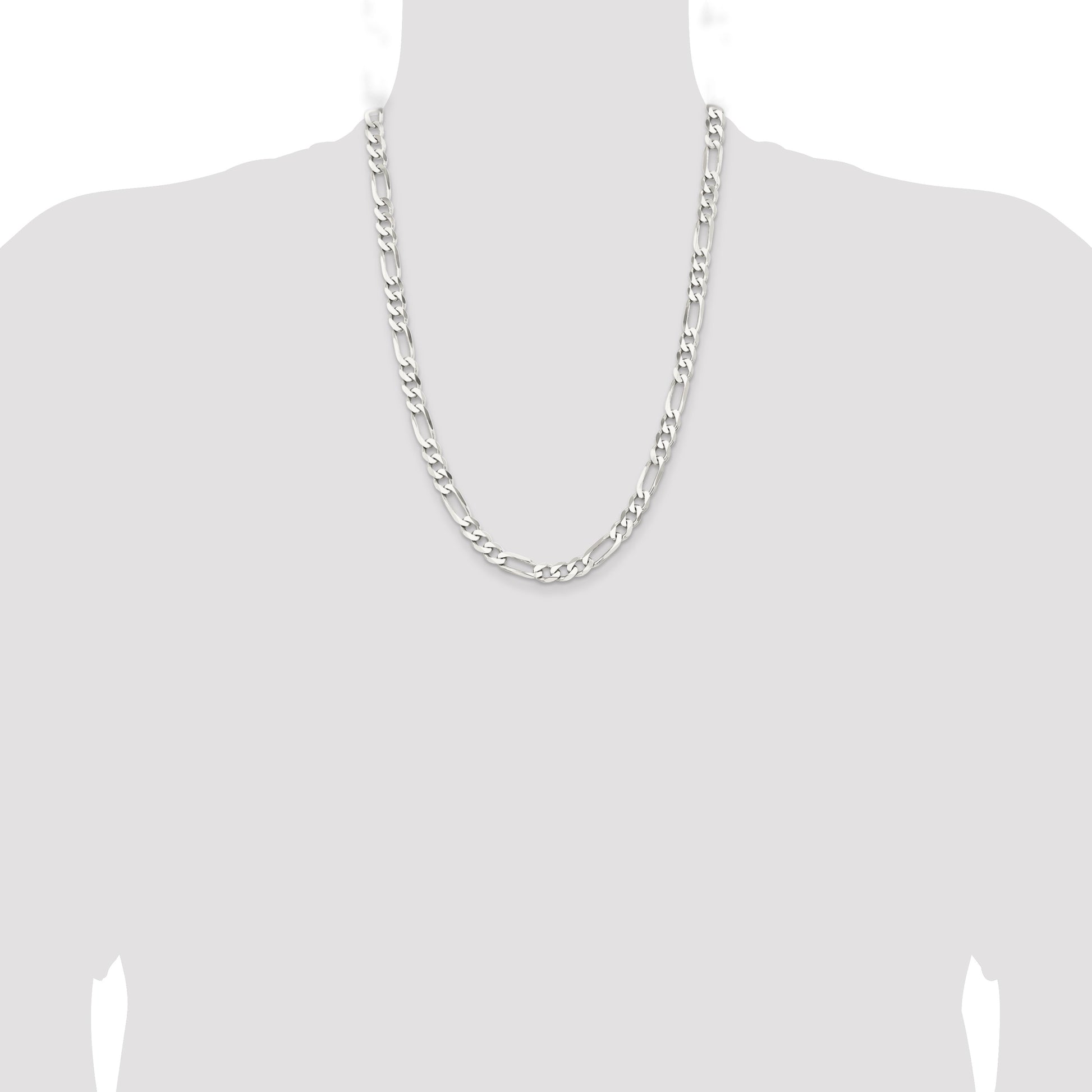 Sterling Silver Rhodium-plated 7.5mm Figaro Chain