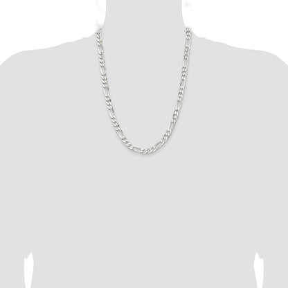Sterling Silver Rhodium-plated 7.5mm Figaro Chain