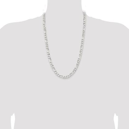 Sterling Silver Rhodium-plated 7.5mm Figaro Chain