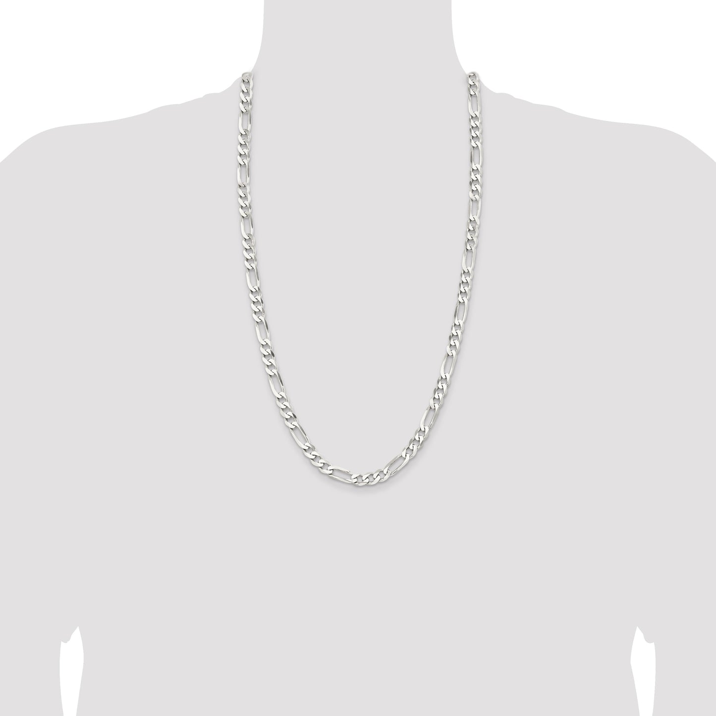 Sterling Silver Rhodium-plated 7.5mm Figaro Chain
