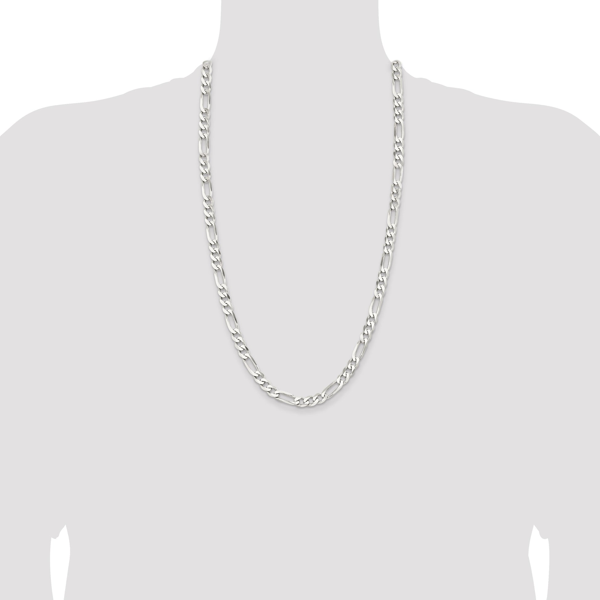 Sterling Silver Rhodium-plated 7.5mm Figaro Chain