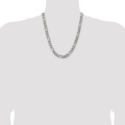 Sterling Silver Antiqued 7.75mm Figaro Chain