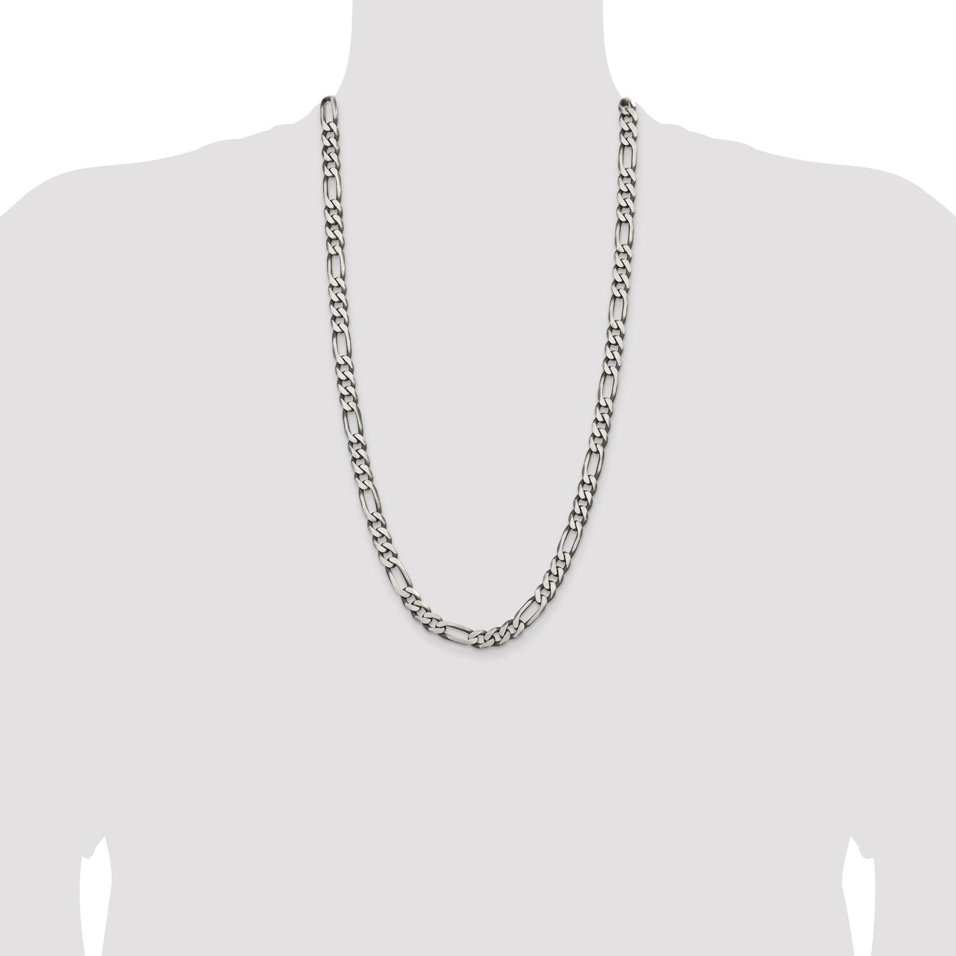 Sterling Silver Antiqued 7.75mm Figaro Chain