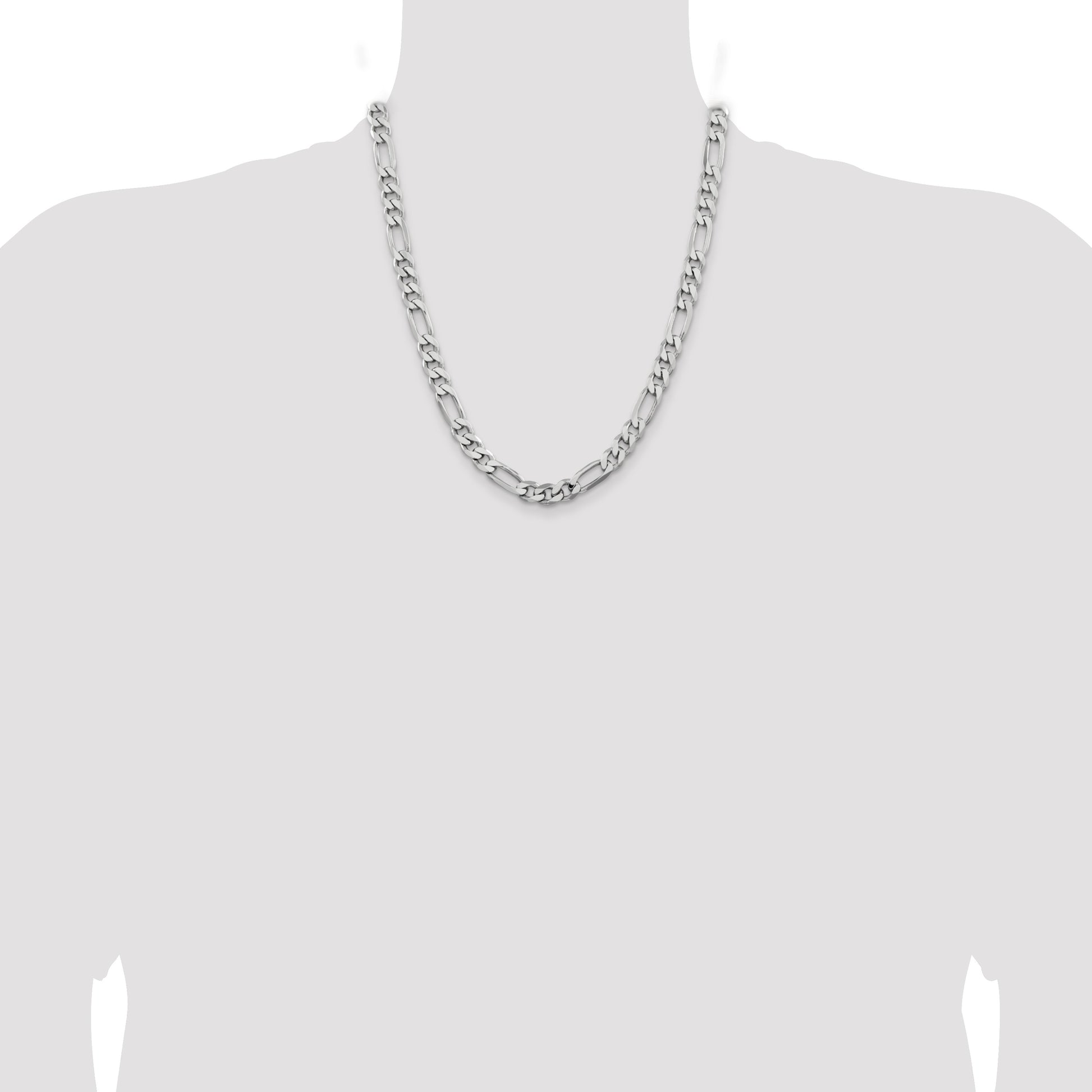 Sterling Silver Rhodium-plated 7.75mm Figaro Chain