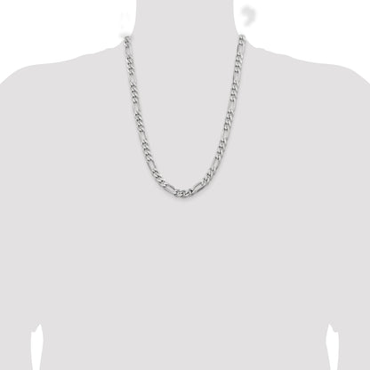 Sterling Silver Rhodium-plated 7.75mm Figaro Chain