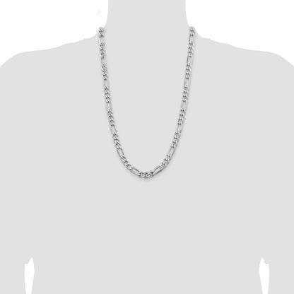 Sterling Silver Rhodium-plated 7.75mm Figaro Chain