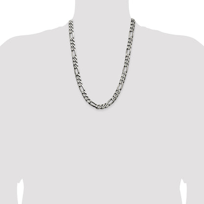 Sterling Silver Antiqued 9mm Figaro Chain