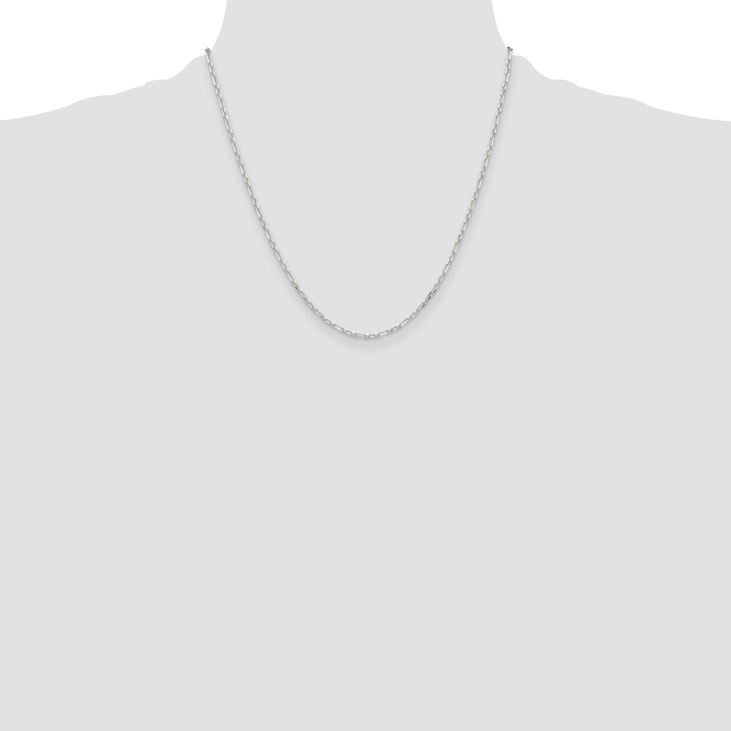 Sterling Silver D/C 2mm 3 Short Plus 1 Long Cable Link Chain