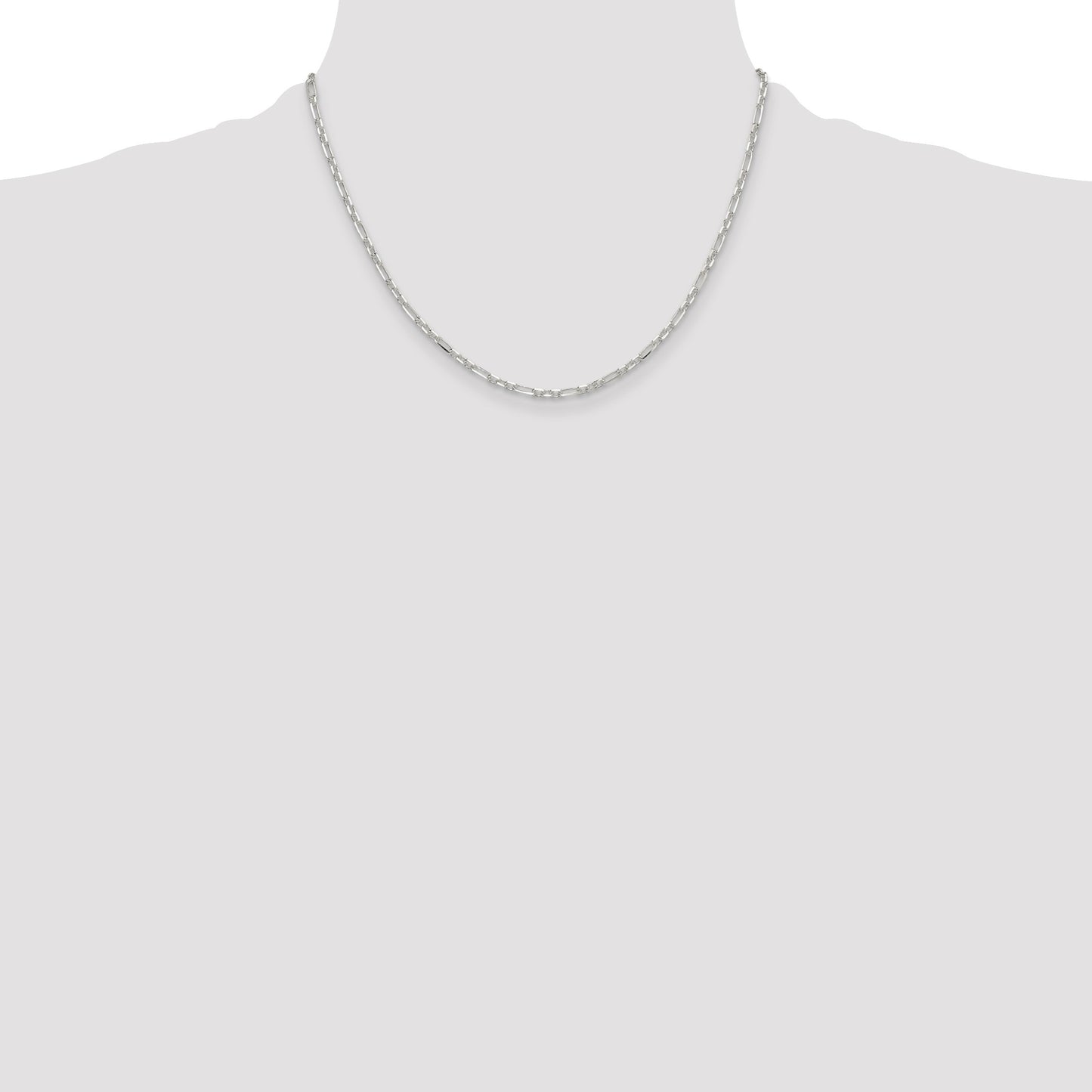 Sterling Silver D/C 3mm 3 Short Plus 1 Long Cable Link Chain