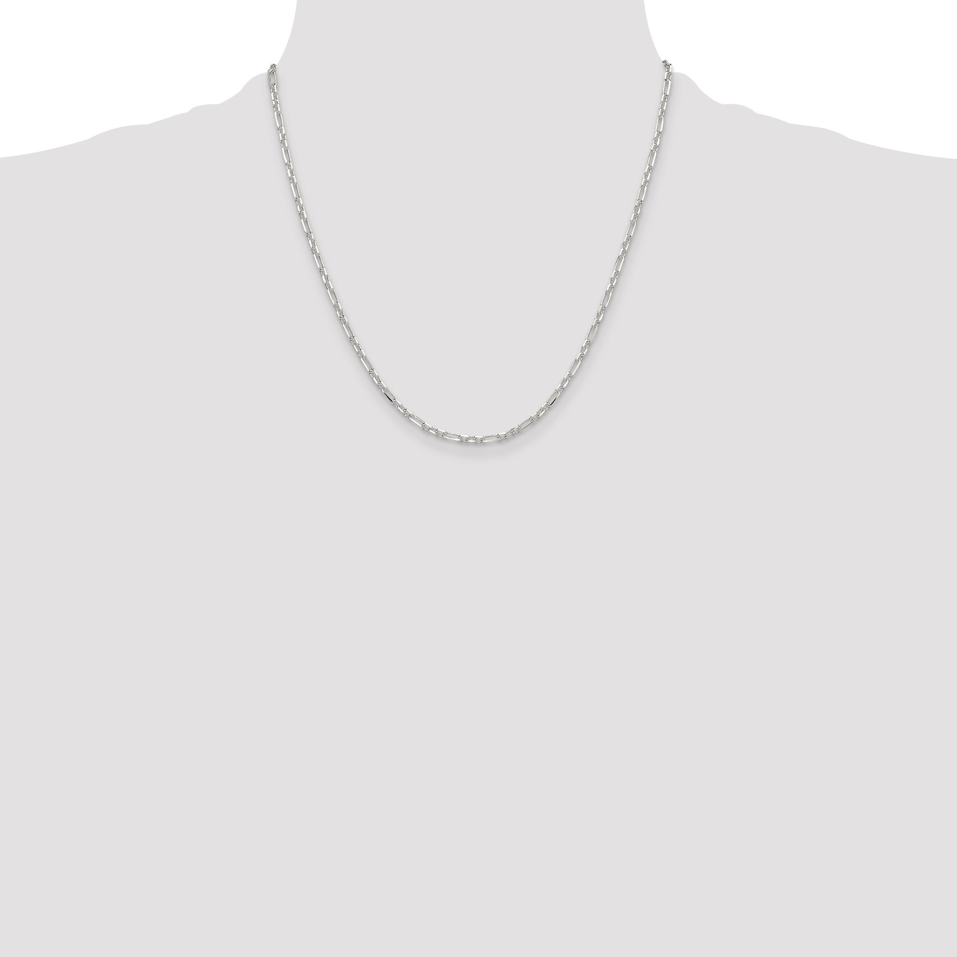 Sterling Silver D/C 3mm 3 Short Plus 1 Long Cable Link Chain