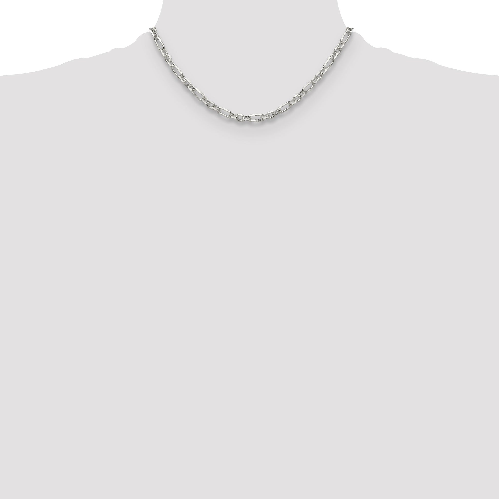 Sterling Silver D/C 4.5mm 3 Short Plus 1 Long Cable Link Chain