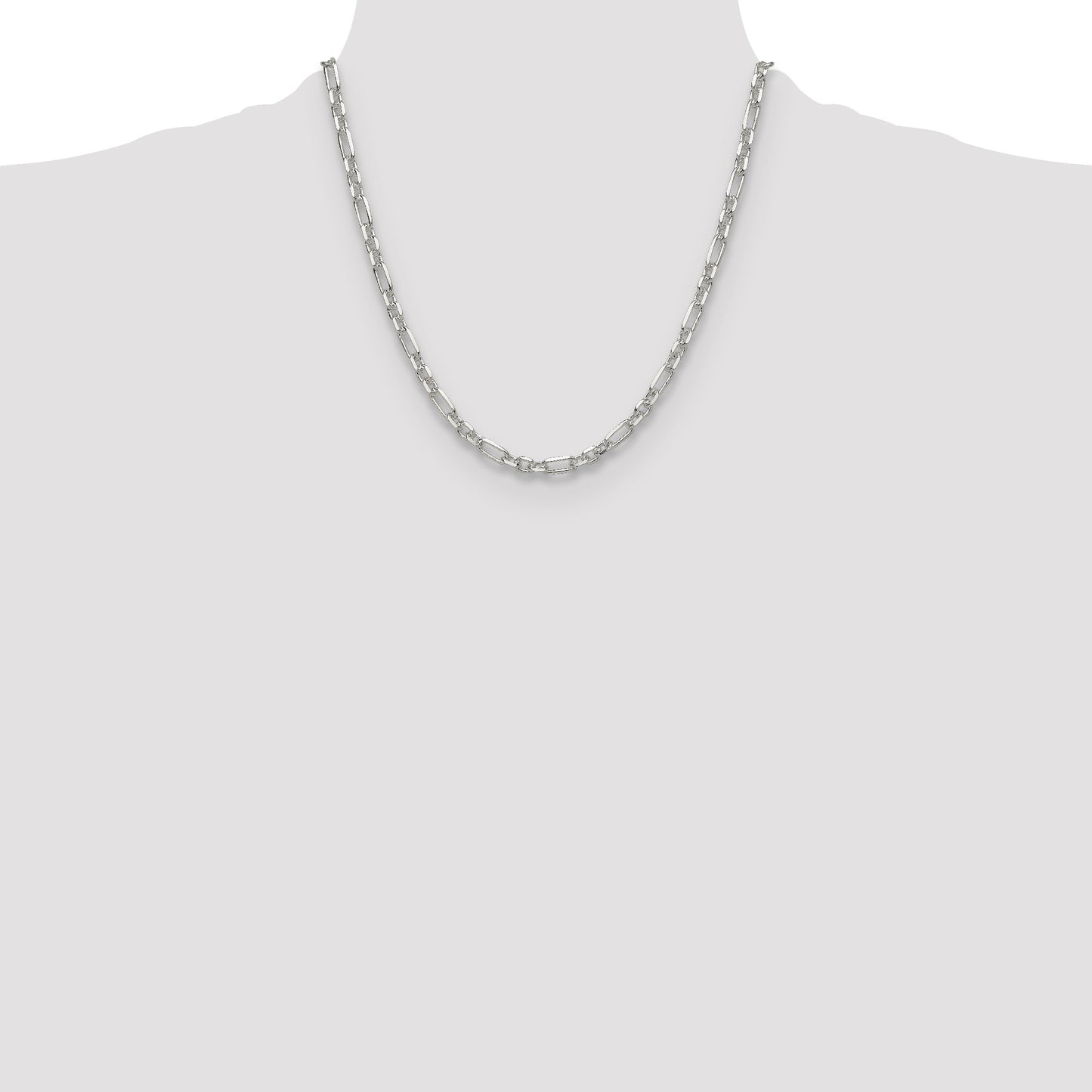 Sterling Silver D/C 4.5mm 3 Short Plus 1 Long Cable Link Chain