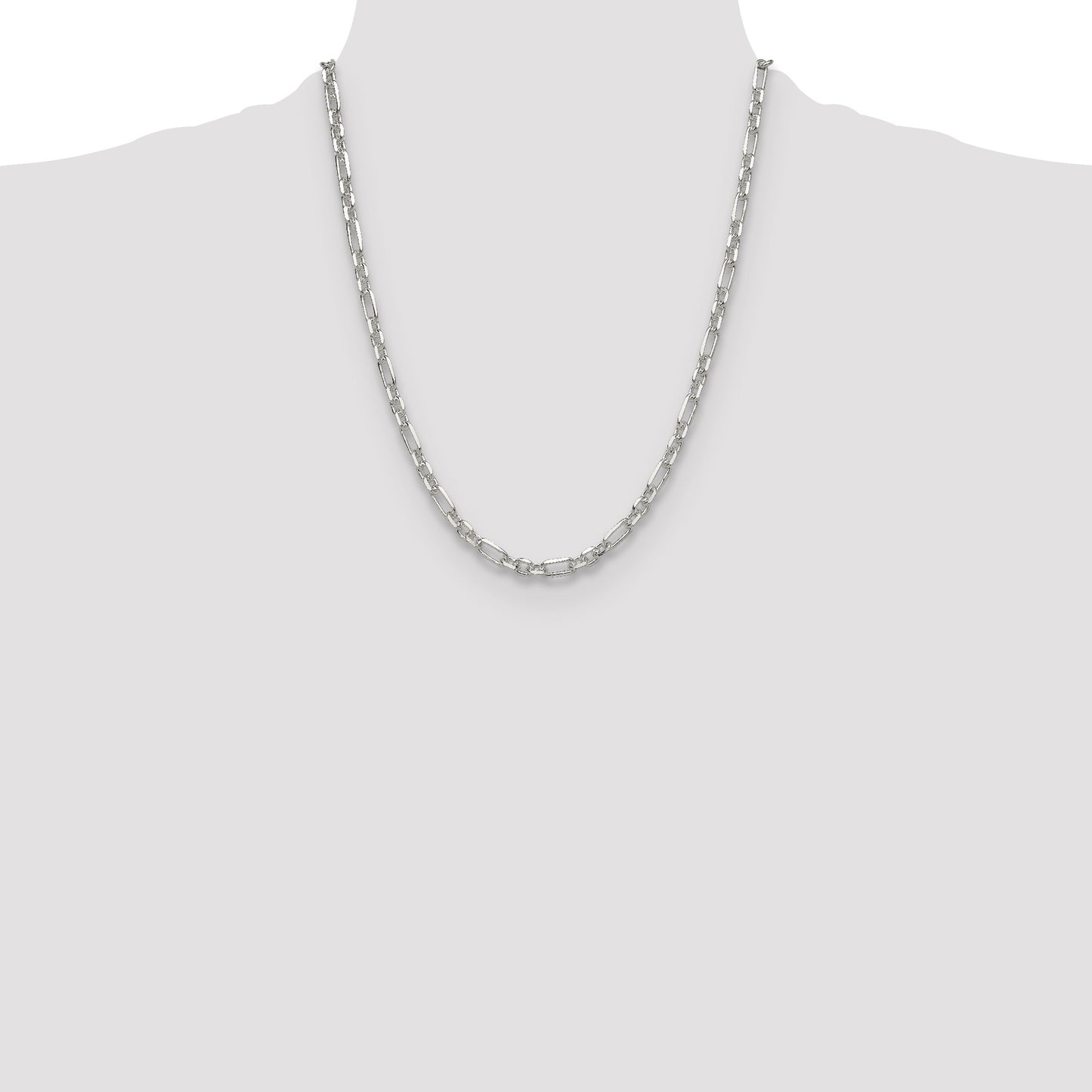 Sterling Silver D/C 4.5mm 3 Short Plus 1 Long Cable Link Chain