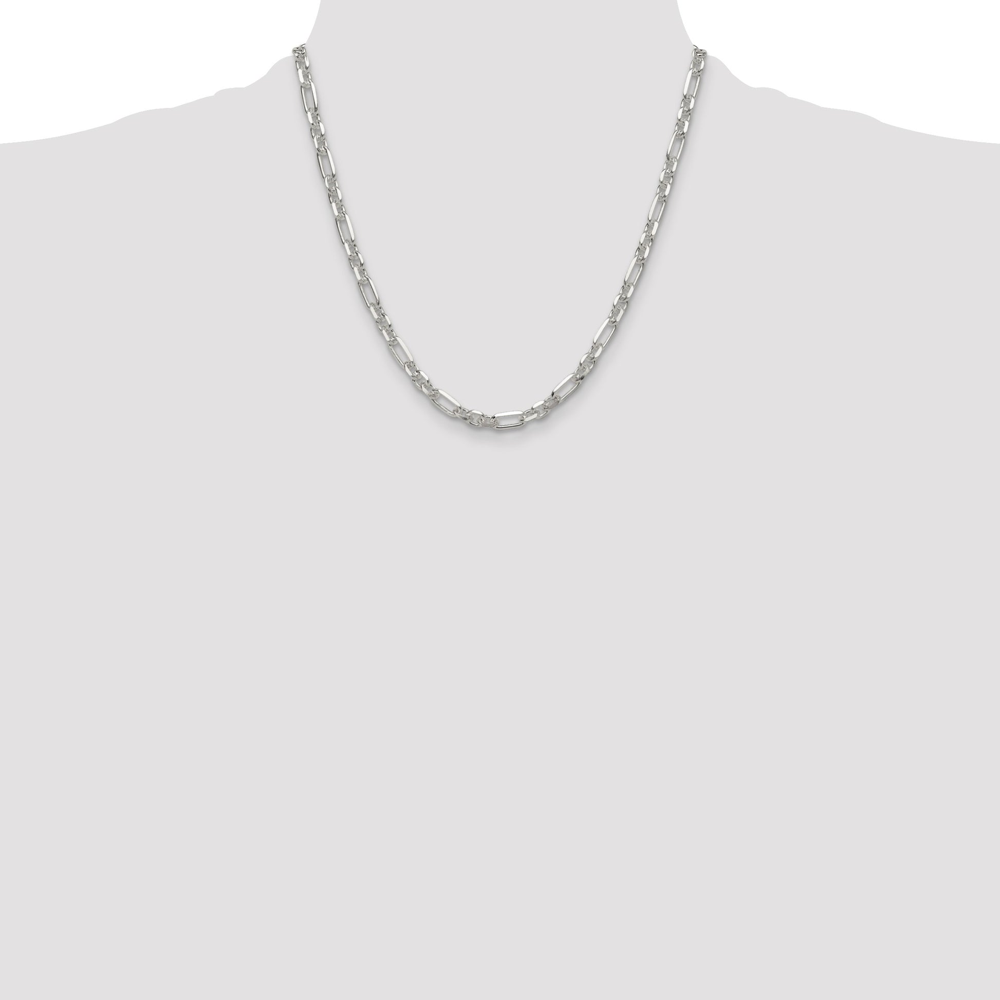Sterling Silver D/C 6mm 3 Short Plus 1 Long Cable Link Chain