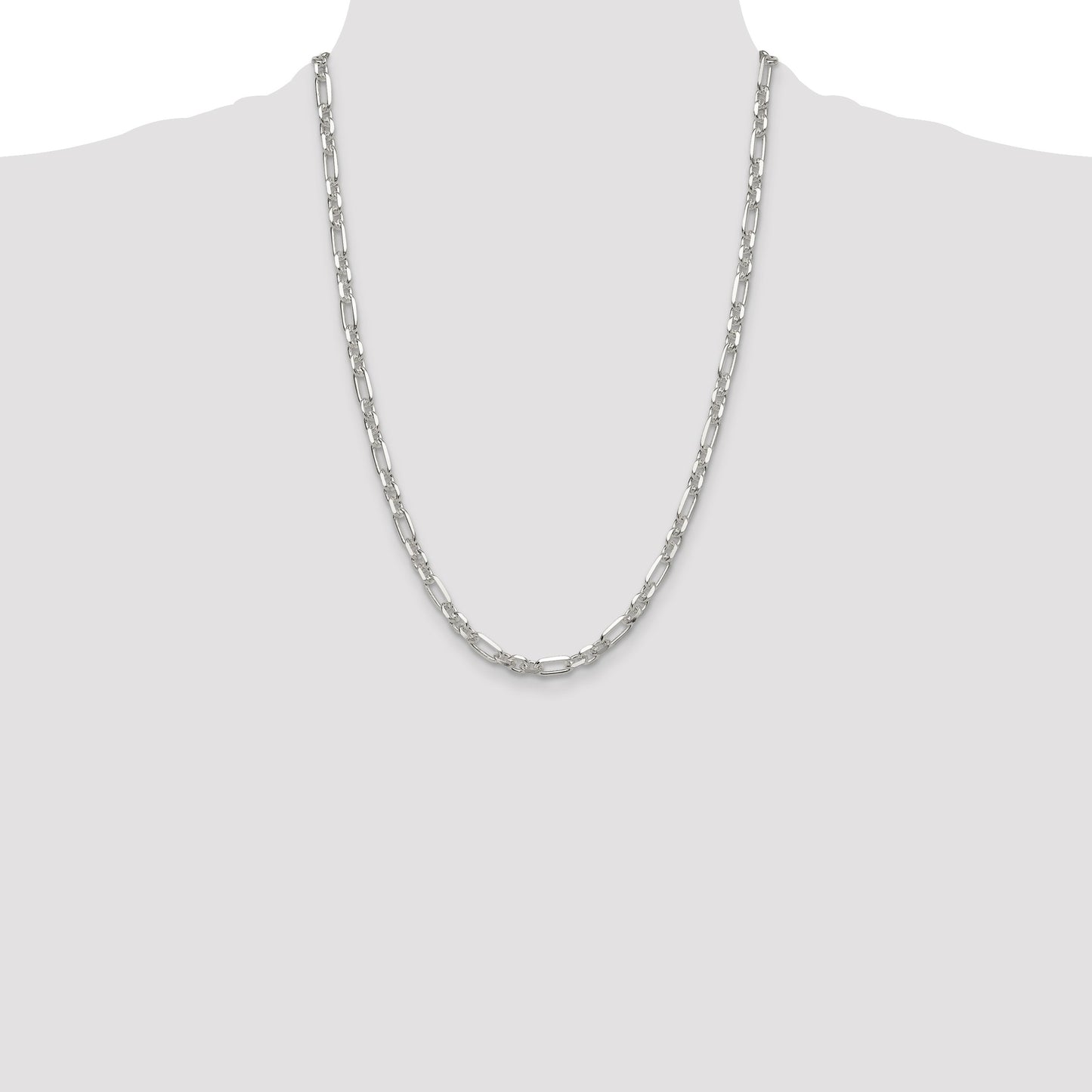 Sterling Silver D/C 6mm 3 Short Plus 1 Long Cable Link Chain