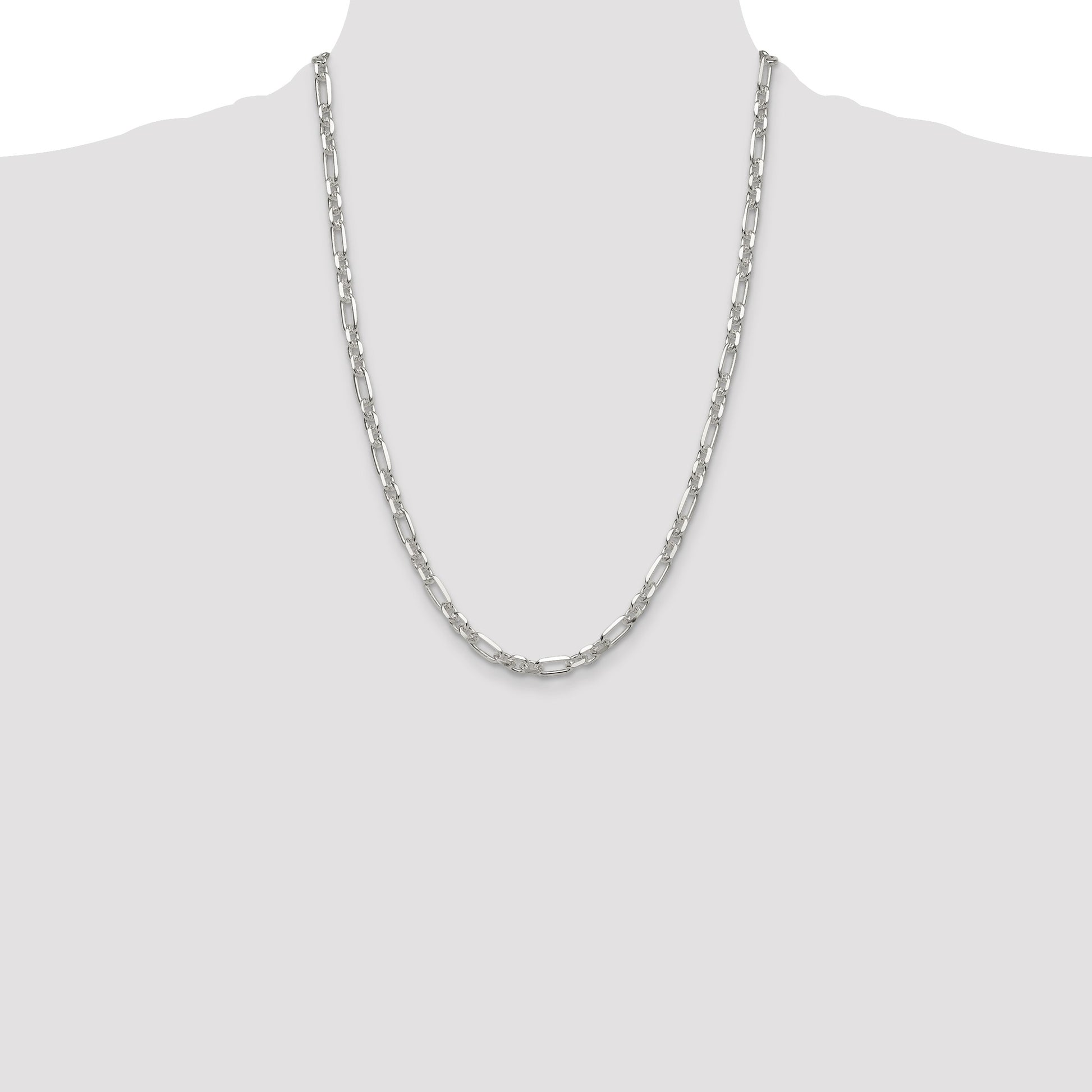 Sterling Silver D/C 6mm 3 Short Plus 1 Long Cable Link Chain