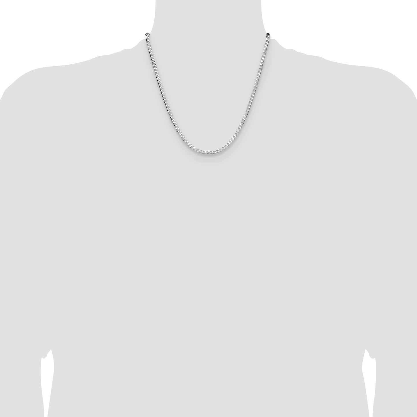 Sterling Silver Rhodium-plated 3.25mm D/C Square Curb Chain