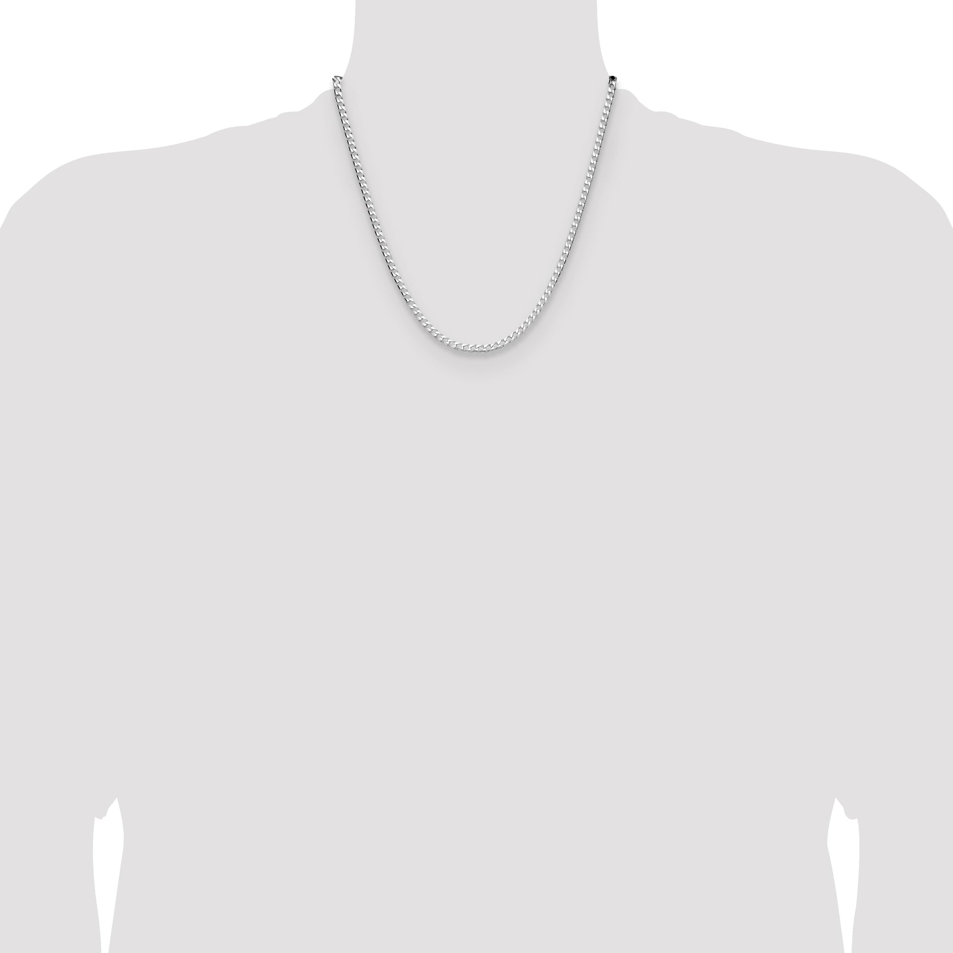 Sterling Silver Rhodium-plated 3.25mm D/C Square Curb Chain