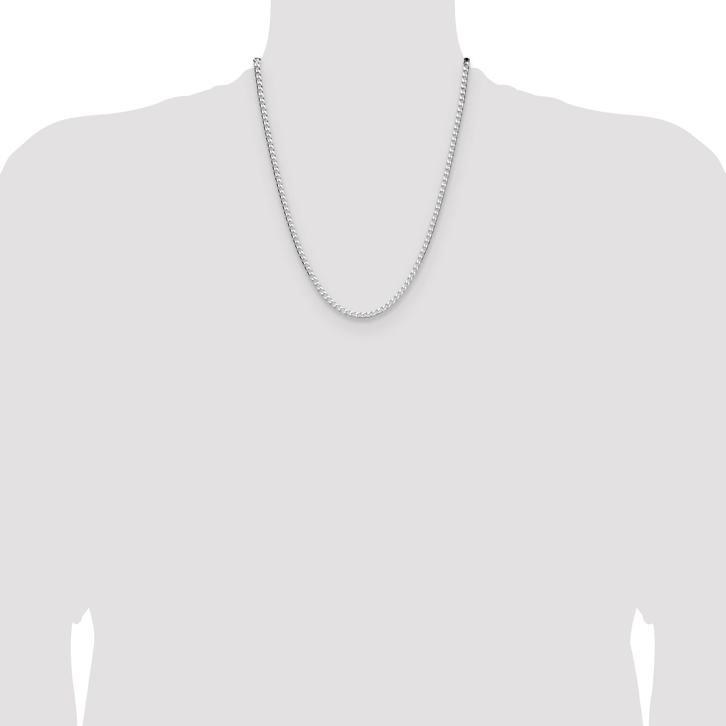 Sterling Silver Rhodium-plated 3.25mm D/C Square Curb Chain